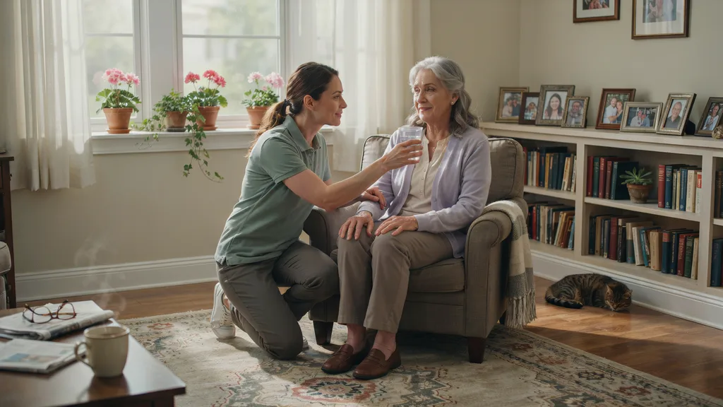 Caregiver providing personalized care at Grand Homes Senior Living residential care home near Waxahachie TX